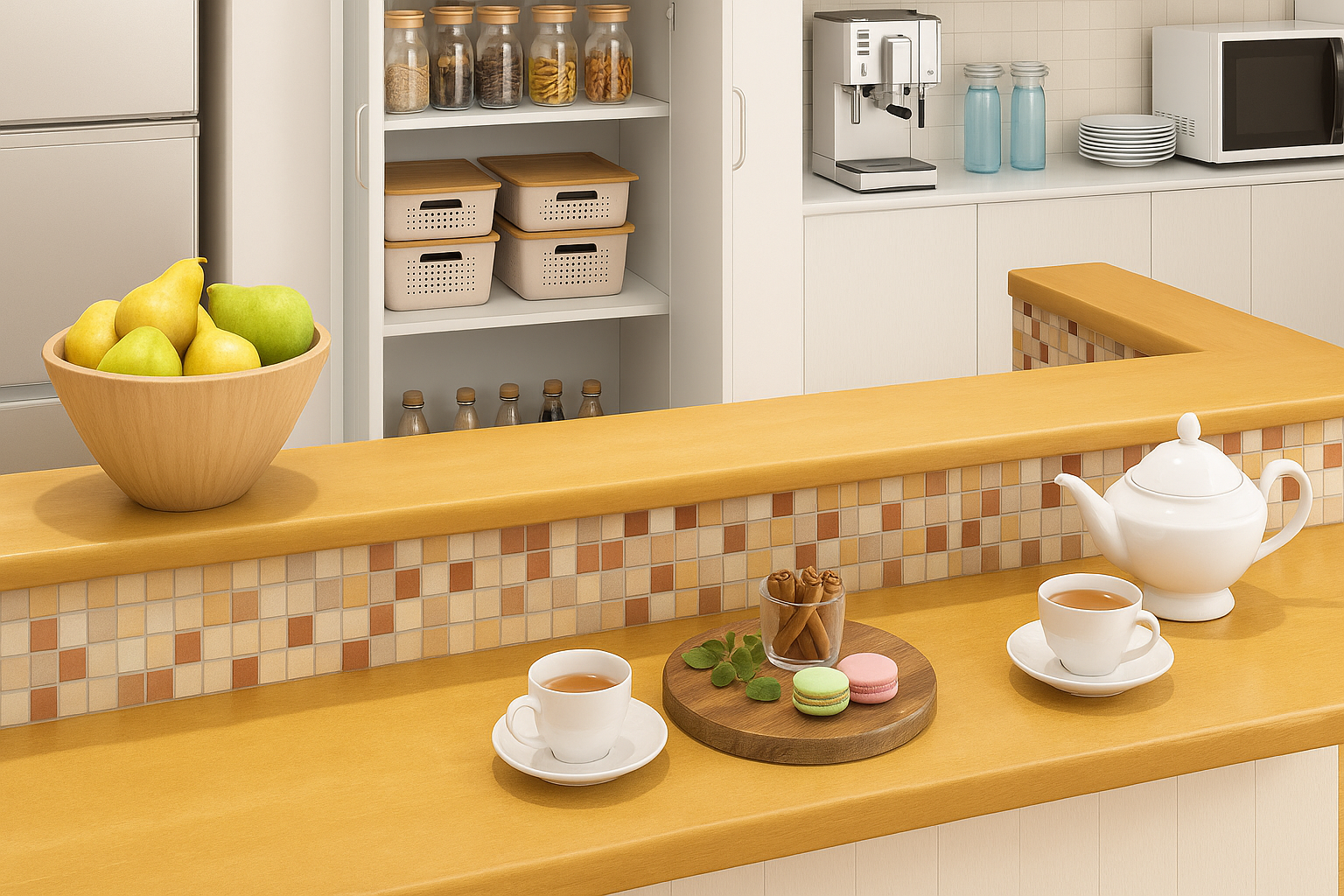 見せる収納とくつろぎを両立したカフェ風キッチンカウンター 見せる収納とくつろぎを両立したカフェ風キッチンカウンター