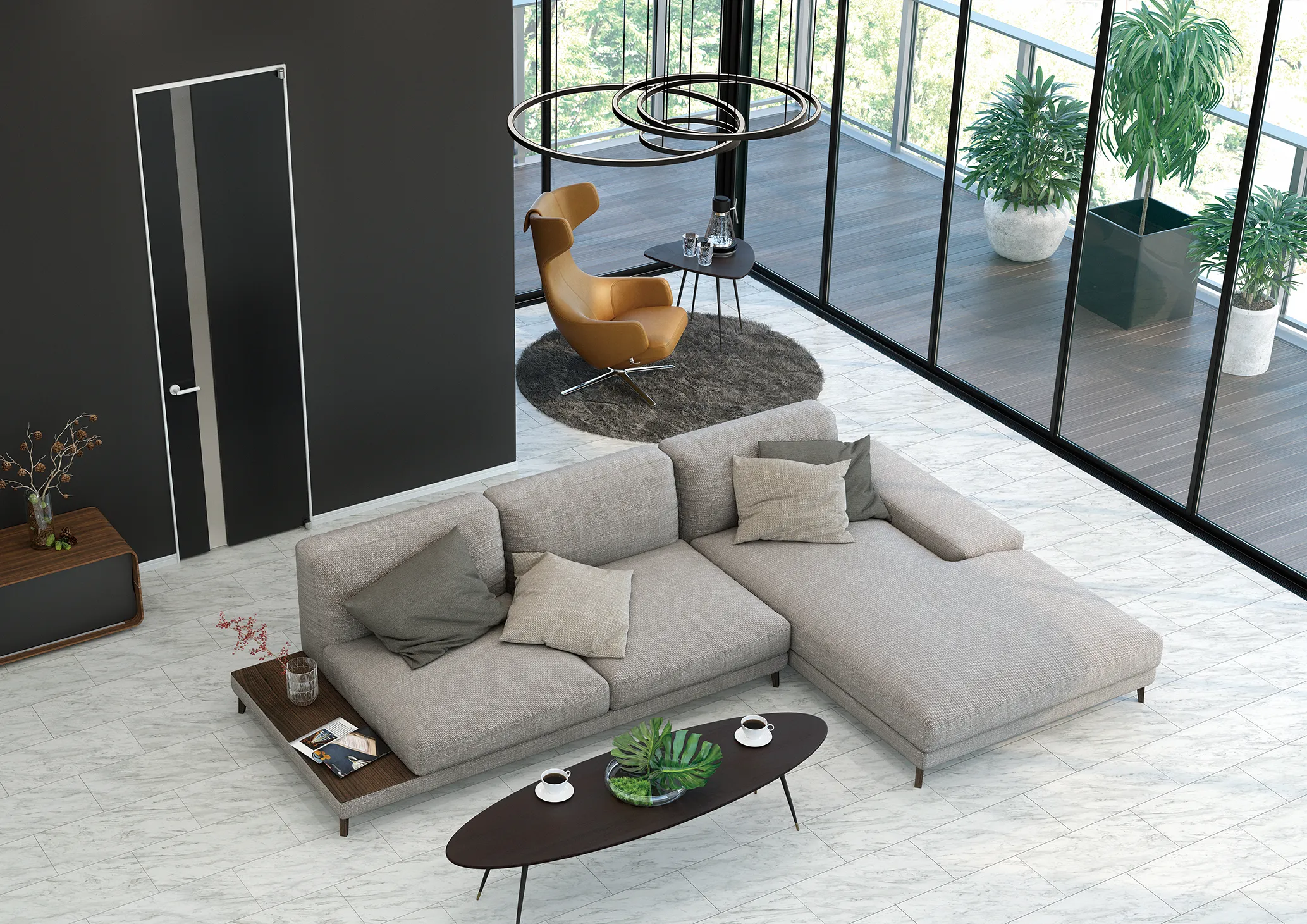 非日常を演出する、上質モダンなリビング空間