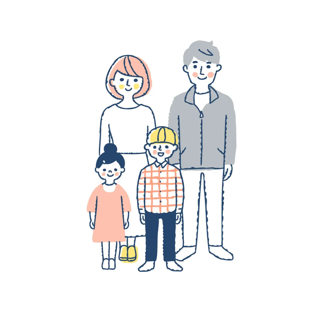 子育て世代の家族を表現したあたたかなイラスト