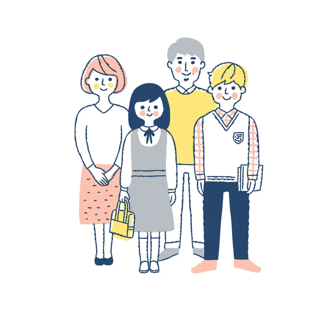成長した子どもと家族の現在を描いたイラスト