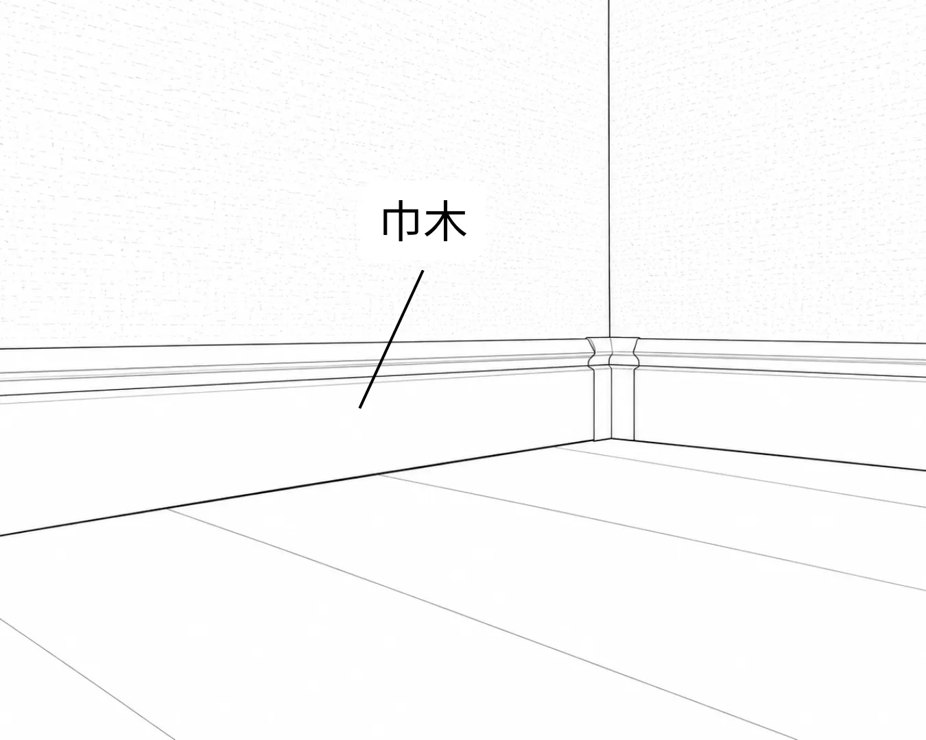 住宅内装に使用される巾木の施工イメージ。壁と床の境目を美しく仕上げる内装建材｜NODA
